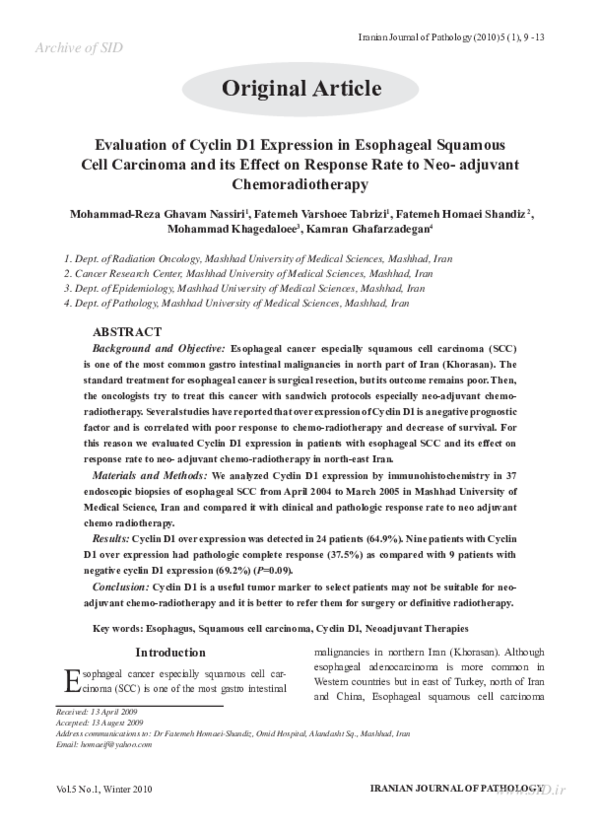 (PDF) Evaluation of Cyclin D1 Expression in Esophageal Squamous Cell ...