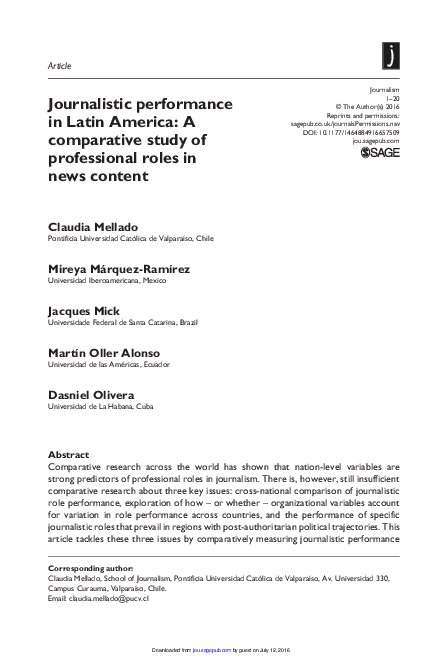  PDF Journalistic Performance In Latin America A Comparative Study Of 
