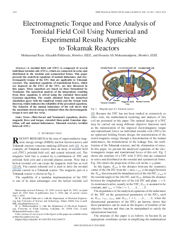 (PDF) Electromagnetic Torque and Force Analysis of Toroidal Field Coil ...