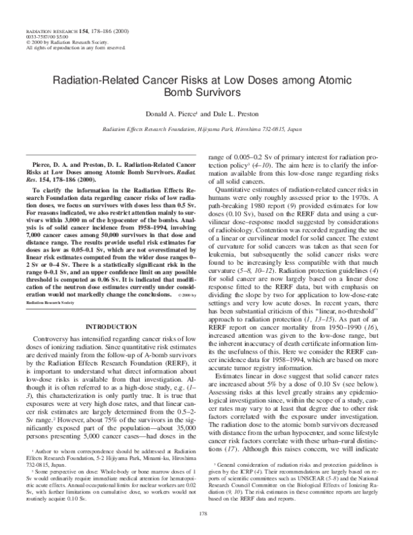 (PDF) Radiation-Related Cancer Risks at Low Doses among Atomic Bomb ...