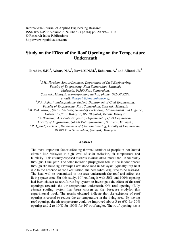 (PDF) Study on the Effect of the Roof Opening on the Temperature Underneath