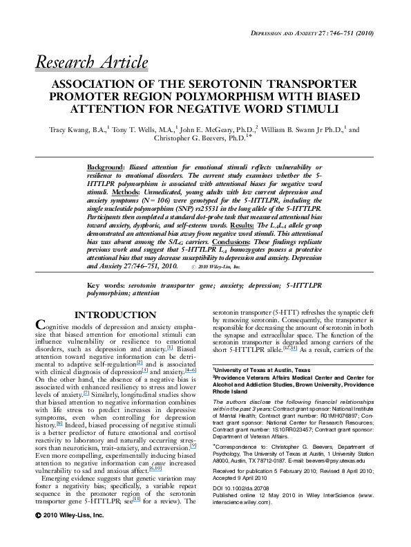 (PDF) Association of the serotonin transporter promoter polymorphism ...