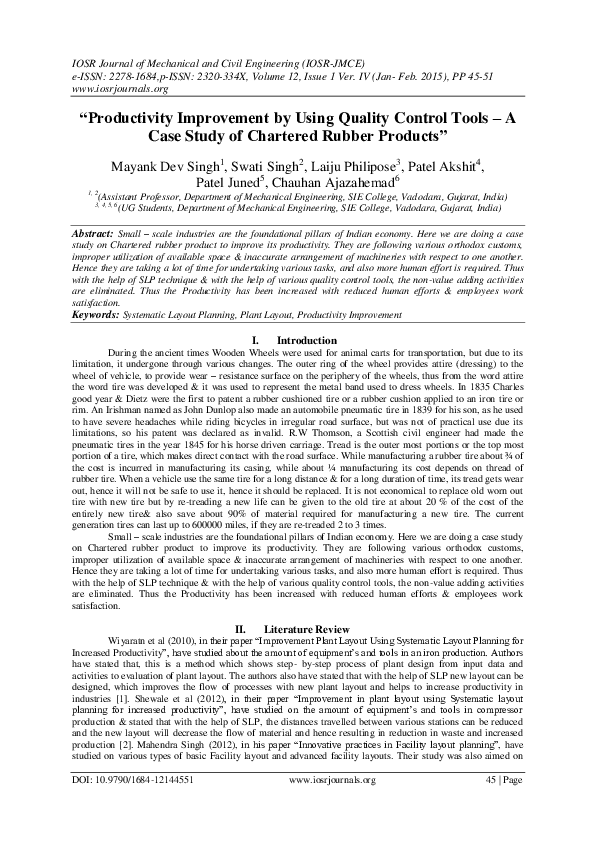 (PDF) " Productivity Improvement by Using Quality Control Tools A