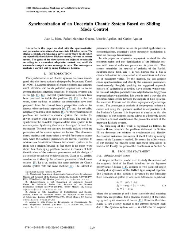 (PDF) Synchronization of an uncertain chaotic system based on sliding ...