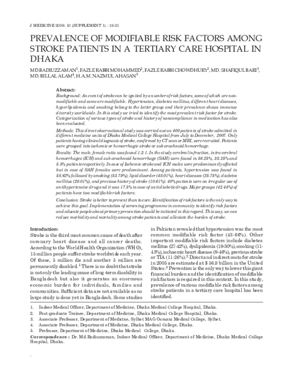(PDF) Prevalence of Modifiable Risk Factors among Stroke Patients in a ...