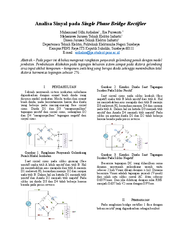 (DOC) Analisa Sinyal pada Single Phase Bridge Rectifier