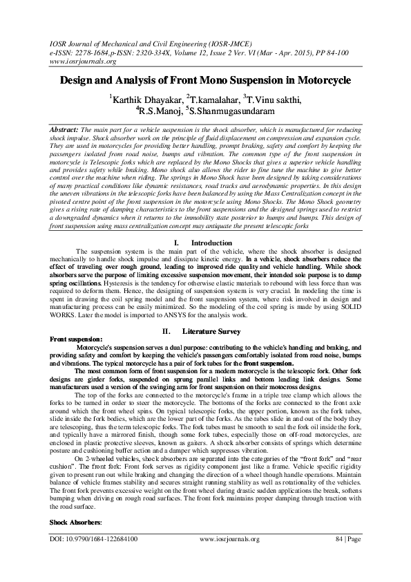 (PDF) Design and Analysis of Front Mono Suspension in Motorcycle IOSR
