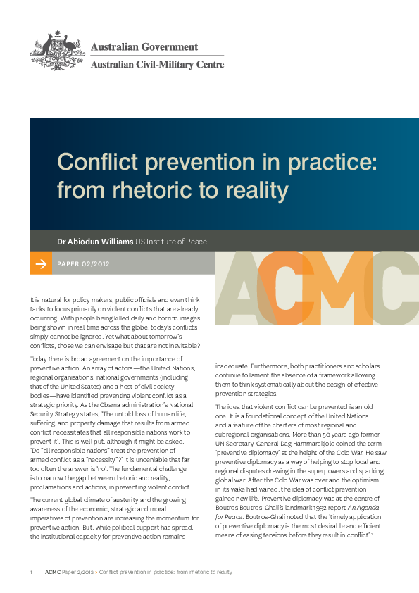 (PDF) Conflict prevention in practice: from rhetoric to reality