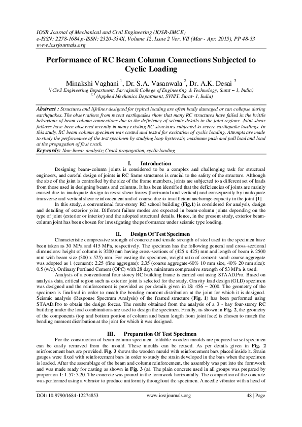 (PDF) Performance of RC Beam Column Connections Subjected to Cyclic Loading