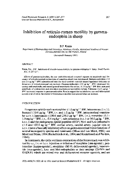 (PDF) Inhibition of reticulo-rumen motility by gammaendorphin in sheep
