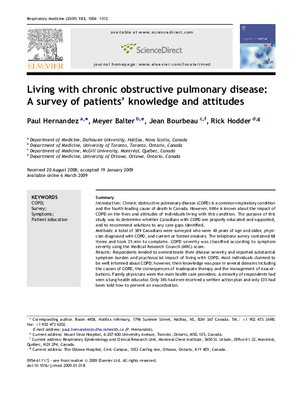 (PDF) Living with chronic obstructive pulmonary disease: A survey of ...
