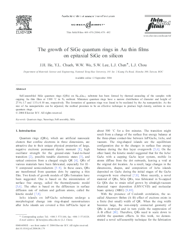 (PDF) The growth of SiGe quantum rings in Au thin films on epitaxial ...