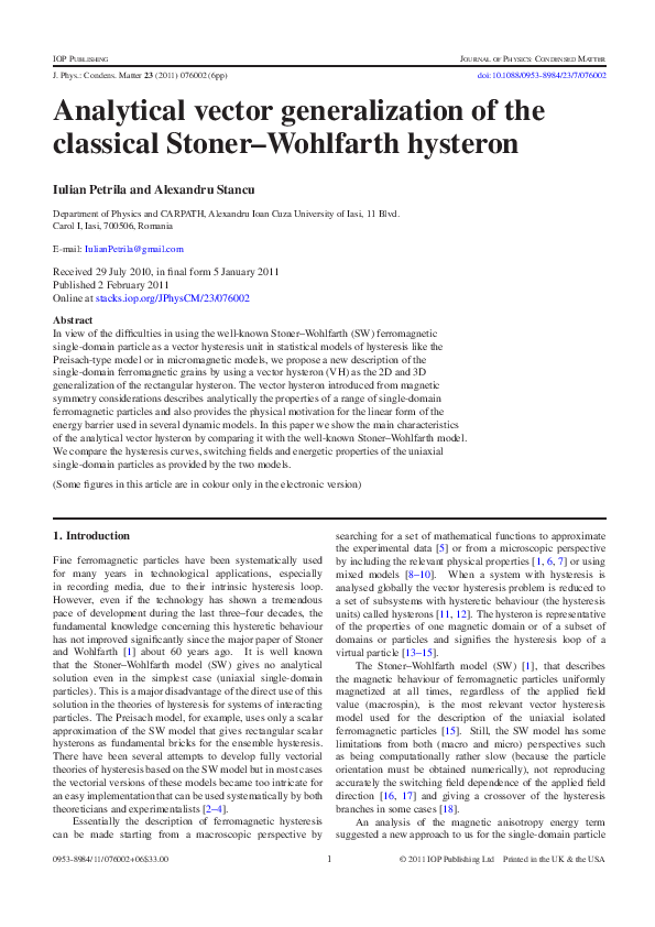 (PDF) Analytical vector generalization of the classical Stoner ...