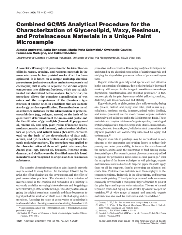 (PDF) Combined GC/MS Analytical Procedure for the Characterization of ...