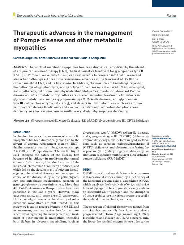 (PDF) Therapeutic advances in the management of Pompe disease.