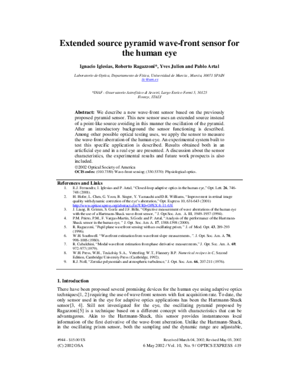 (PDF) Extended source pyramid wave-front sensor for the human eye