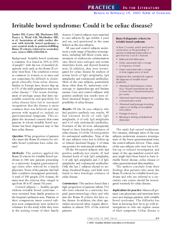 (PDF) Irritable bowel syndrome Could it be celiac disease? Rome II