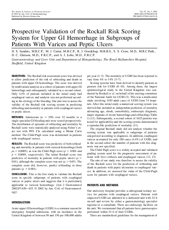 (PDF) Prospective validation of the Rockall risk scoring system for ...