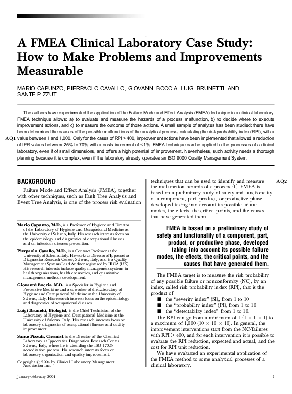 Case study on failure mode and effect analysis (fmea) image