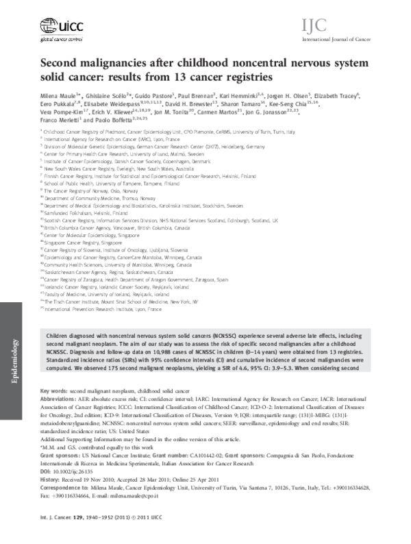 (PDF) Risk of second malignant neoplasms after childhood central ...