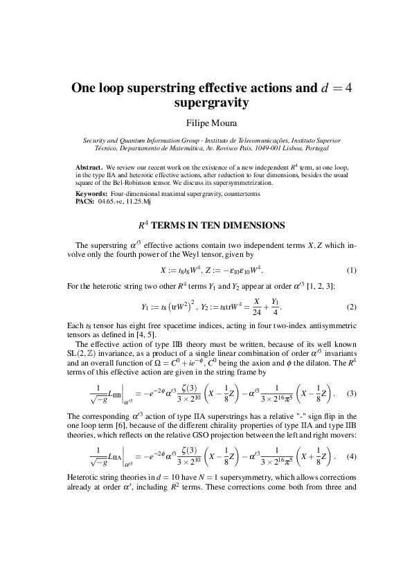 (PDF) One loop superstring effective actions and N=8 supergravity