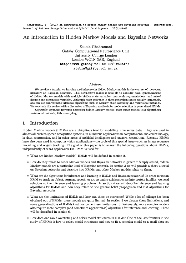 (PDF) An Introduction to Hidden Markov Models and Bayesian Networks