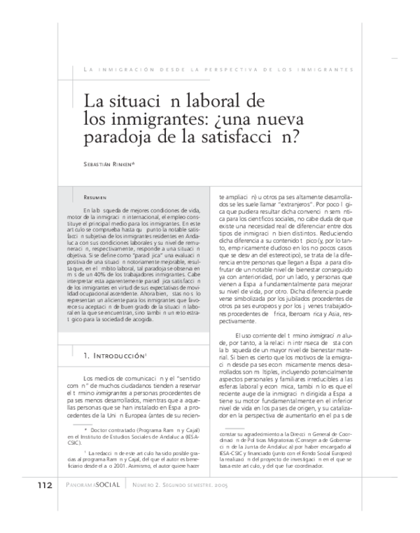 (PDF) La situación laboral de los inmigrantes: ¿una nueva paradoja de ...