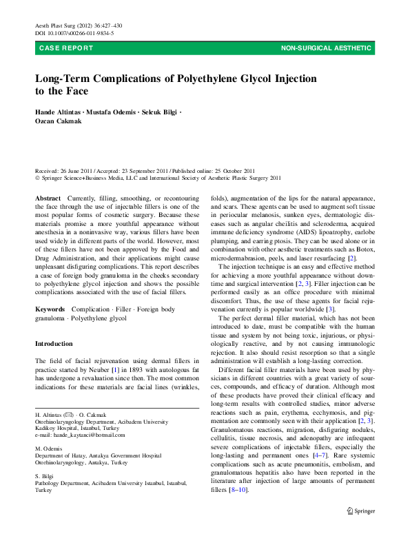 (PDF) Long-Term Complications of Polyethylene Glycol Injection to the Face