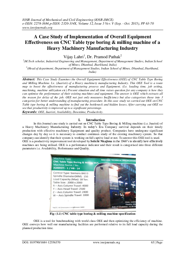 (PDF) A Case Study of Implementation of Overall Equipment Effectiveness