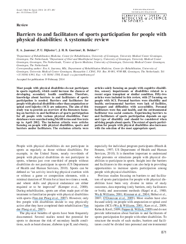 (PDF) Barriers and facilitators of sports in Dutch Paralympic athletes ...