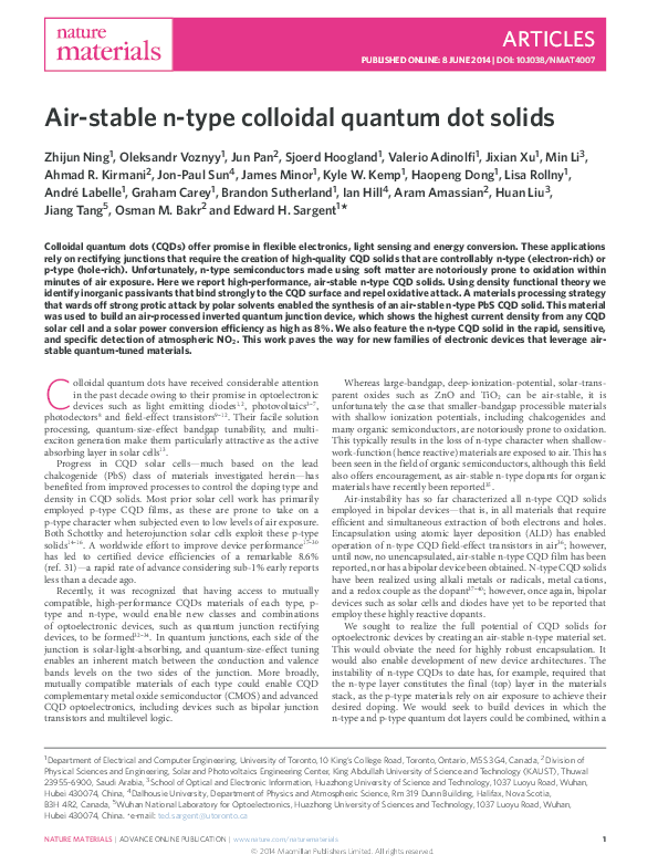 (PDF) Air-stable n-type colloidal quantum dot solids