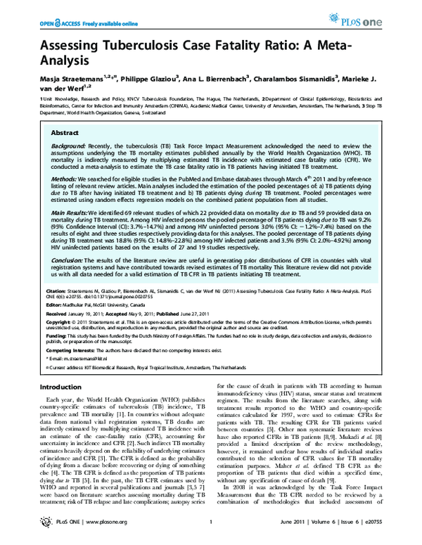 (PDF) Assessing Tuberculosis Case Fatality Ratio: A Meta-Analysis