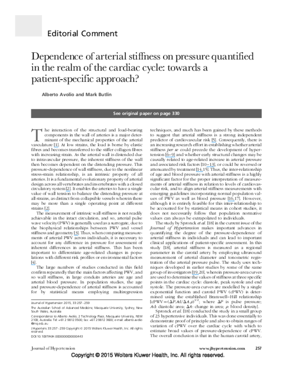(PDF) Dependence of arterial stiffness on pressure quantified in the ...
