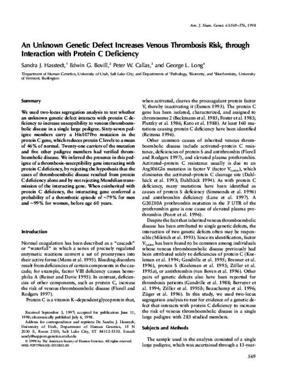 (PDF) An Unknown Defect Increases Venous Thrombosis Risk, through Interaction with