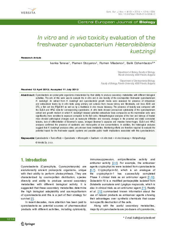 (PDF) In vitro and in vivo toxicity evaluation of the freshwater ...