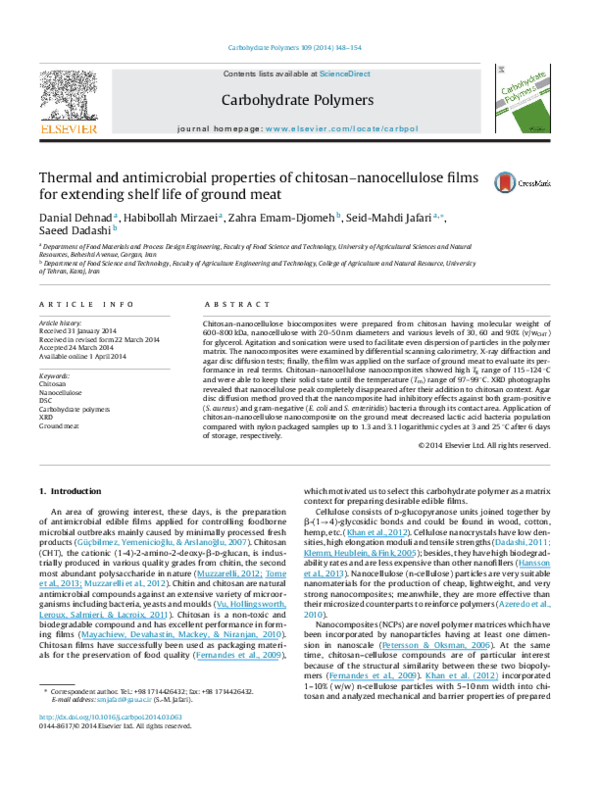 (PDF) Thermal and antimicrobial properties of chitosan–nanocellulose ...
