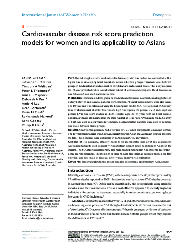 (PDF) Cardiovascular disease risk score prediction models for women and ...