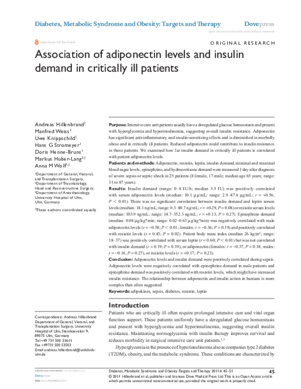 (PDF) Association of adiponectin levels and insulin demand in ...
