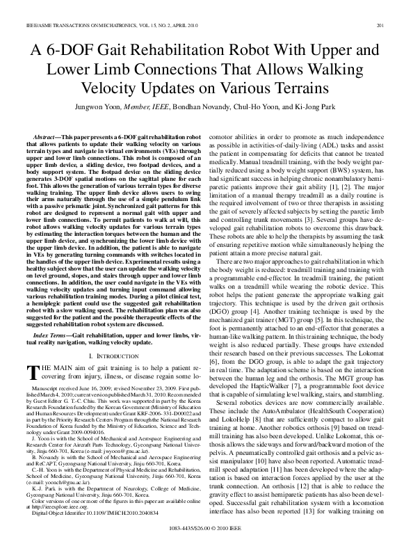 (PDF) A 6DOF Gait Rehabilitation Robot With Upper and Lower Limb ...