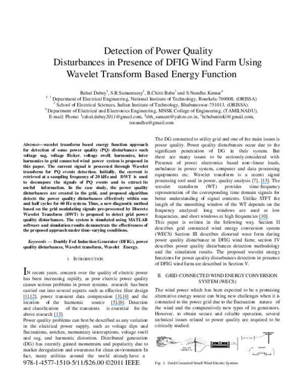 (PDF) Detection of power quality disturbances in presence of DFIG wind ...