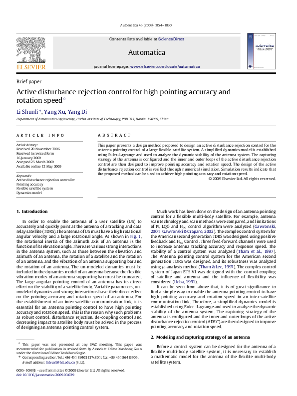 (PDF) Active disturbance rejection control for high pointing accuracy ...