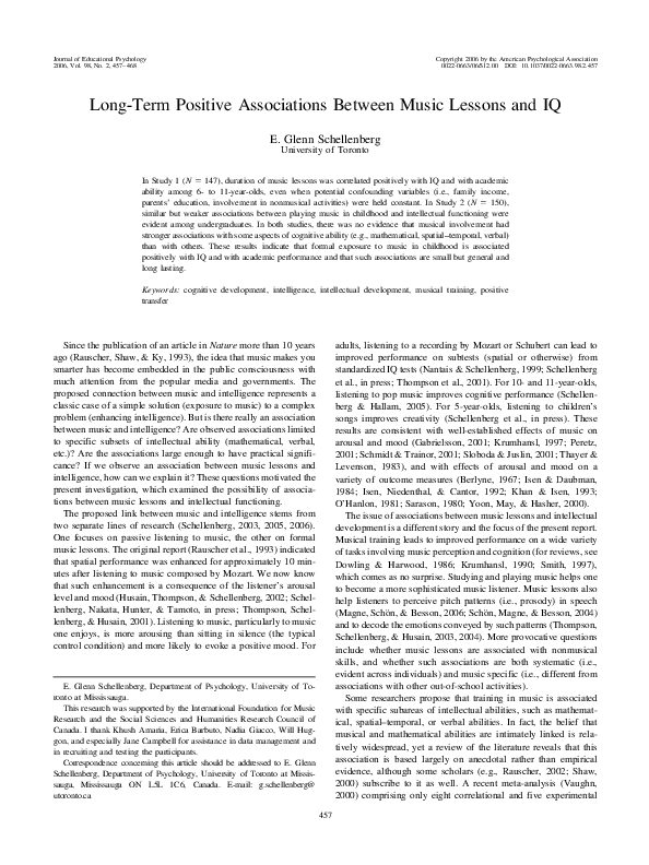 (PDF) Longterm positive associations between music lessons and IQ