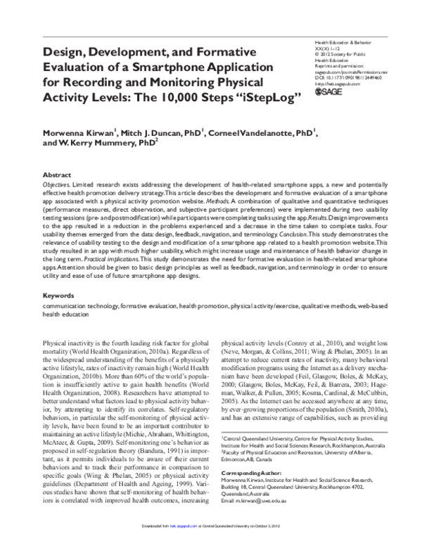 (PDF) Design, Development, and Formative Evaluation of a Smartphone ...