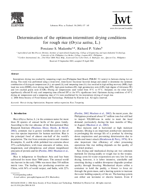 (PDF) Determination of the optimum intermittent drying conditions for ...