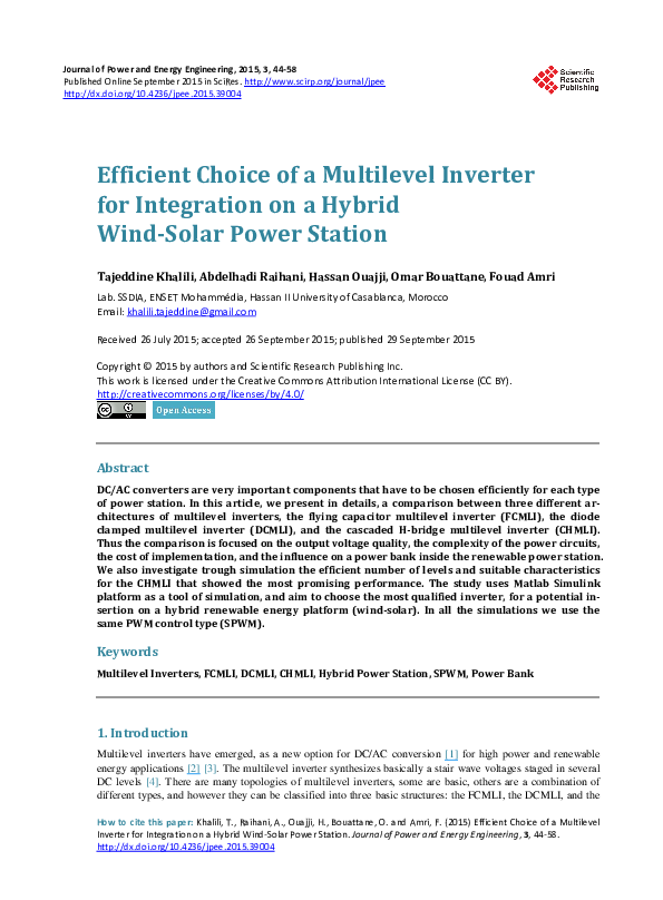 (PDF) Efficient Choice of a Multilevel Inverter for Integration on a ...