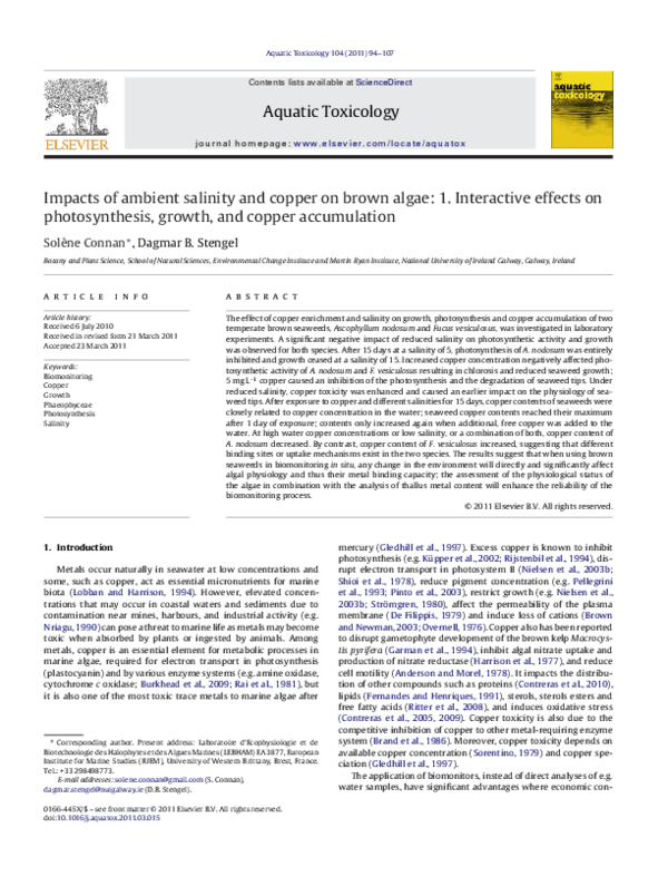 (PDF) Impacts of ambient salinity and copper on brown algae: 2 ...