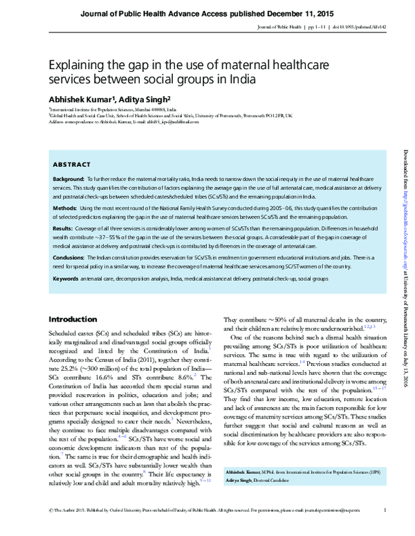 (PDF) Explaining the gap in the use of maternal healthcare services ...