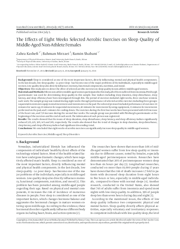(PDF) The Effects of Eight Weeks Selected Aerobic Exercises on Sleep ...