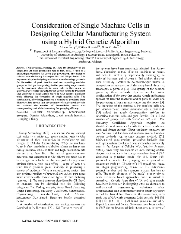 (PDF) Consideration of Single Machine Cells in Designing Cellular ...