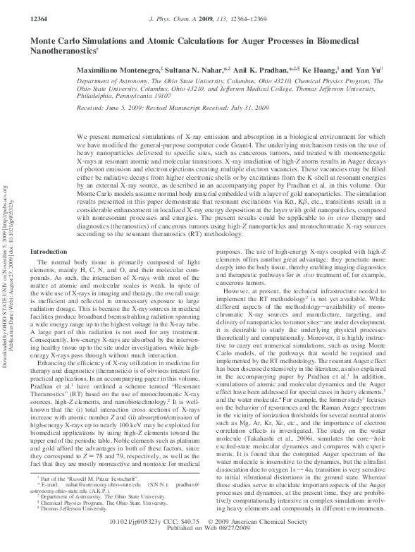 (PDF) Monte Carlo Simulations and Atomic Calculations for Auger ...